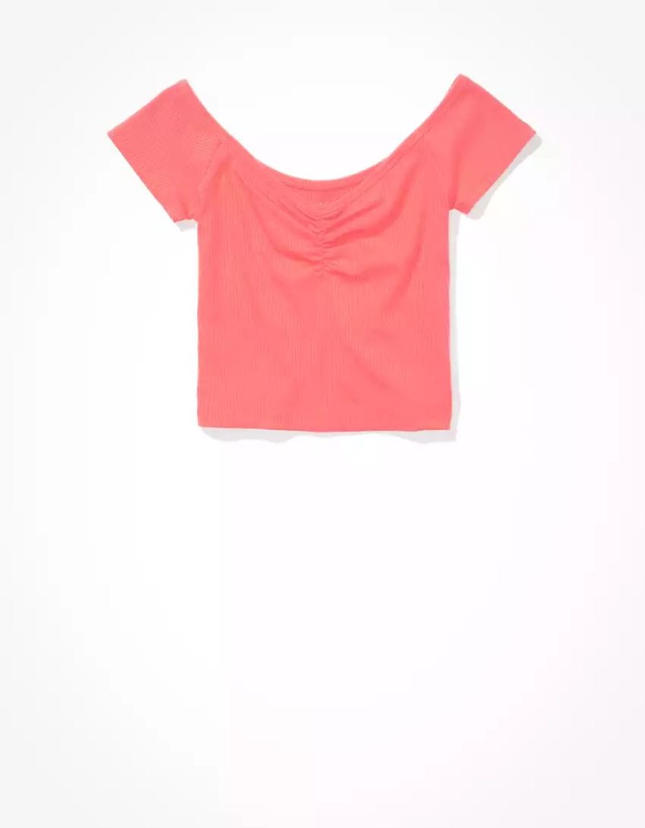 T Shirts American Eagle AE Cinch Off-the-Shoulder Tee Corail Femme | SZL-45092550